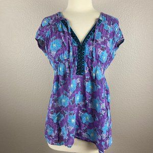 Free People V-Neck Purple Floral Blouse - XS